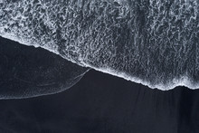 Aerial Drone Shoot From Above Black Sand Beach. Nature Texture