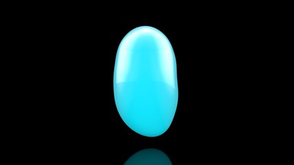 Poster - 3D illustration of an elongated drop of blue liquid. 3D rendering, on a black background, isolated.