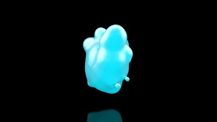 Poster - 3D illustration of many blue drops of cold liquid, disintegrating and merging into a total mass. Abstract, futuristic background image. 3D rendering, on a black background, isolated.
