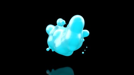 Poster - 3D illustration of many blue drops of cold liquid, disintegrating and merging into a total mass. Abstract, futuristic background image. 3D rendering, on a black background, isolated.