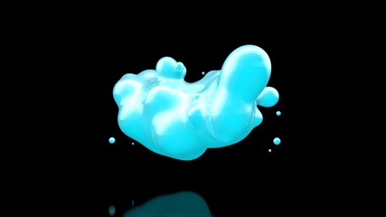 Poster - 3D illustration of many blue drops of cold liquid, disintegrating and merging into a total mass. Abstract, futuristic background image. 3D rendering, on a black background, isolated.
