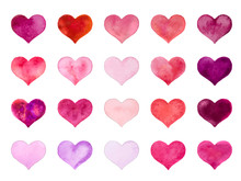 Watercolor Hearts For St. Valentine S Day. Vector