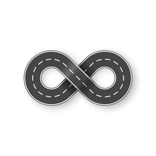 Endless Road In Shape Of Infinity Sign. Graphic Transportation Concept. Vector Illustration Isolated On White Background