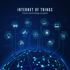 Poster - Internet of things. IOT concept. Global network connection. Monitoring and control smart systems. Vector illustration