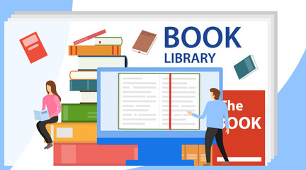 Poster - media book library concept. vector illustration of online library. e-book, reading an ebook to study
