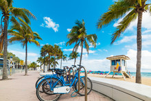 Bicycles Parked On Fort Lauderdale Seafront