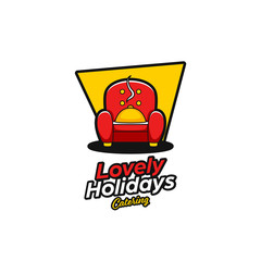 Wall Mural - Lovely Holidays Catering logo, catering food beverages restaurant logo with lazy couch sofa and food dome symbolize about holiday and lazy time