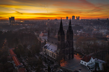 Wall Mural - The Basilica of St Peter and St Paul is a neo-Gothic church in Vyšehrad fortress in Prague, Czech Republic. Founded in 1070-1080 by the Czech King Vratislav II, Behind the church is famous cemetery.