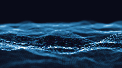 Poster - 3d abstract digital technology background. Futuristic sci-fi user interface concept with gradient dots and lines. Big data, artificial intelligence, music hud. Blockchain and cryptocurrency