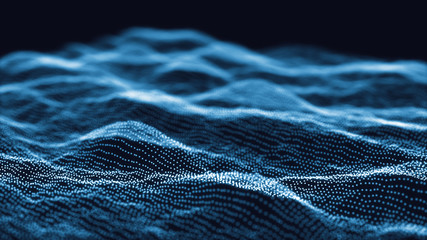 Poster - 3d abstract digital technology background. Futuristic sci-fi user interface concept with gradient dots and lines. Big data, artificial intelligence, music hud. Blockchain and cryptocurrency