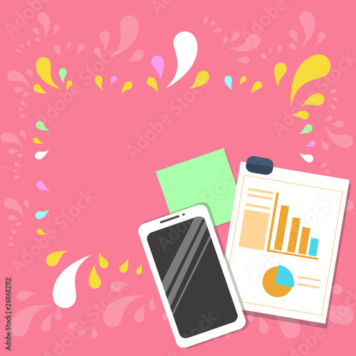 Layout Smartphone Off Sticky Notes Clipboard With Pie Chart And