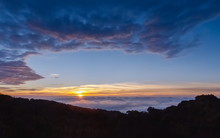 Mountain View Morning Scenic, Sunrise With Cloudy Sky On Top Hill At Kew Mae Pan View Point, Doi Inthanon National Park, Chiang Mai, Northern Of Thailand.