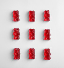 Delicious Color Jelly Bears On White Background, Top View