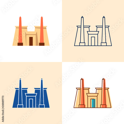Fotomural Karnak temple icon set in flat and line style
