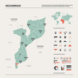 Vector map of Mozambique. Country map with division, cities and capital Maputo. Political map,  world map, infographic elements.