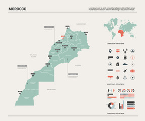 Wall Mural - vector map of morocco. country map with division, cities and capital rabat. political map, world map