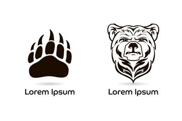 Bear Head Mascot, vector bear logo, Hand drawn maori tattoo style, for emblem, illustration, poster, icon, label, logotype, isolated, on white background.Wild animal silhouette of bear paw with claws