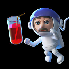 Wall Mural - Astronaut in 3d floating in space and reaching for a glass of juice