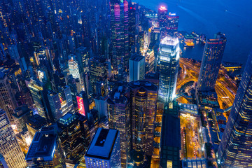 Wall Mural - Top down view of Hong Kong city at night