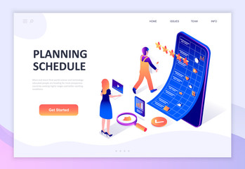 Wall Mural - Modern flat design isometric concept of Planning Schedule decorated people character for website and mobile website development. Isometric landing page template. Vector illustration.