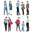 © Galina - Set of silhouettes of men, women and child standing and walking in different poses, cartoon character, group of business people, vector illustration, flat designe icon, isolated on white background