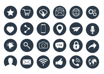 Aufkleber - Set of Web icons. Social media icons. Contact us icons vector illustration