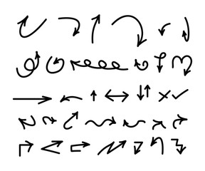 Fototapete - Set of black Hand Drawn Arrow. Collection of abstract arrows. Web collection of sketch arrows. Arrow vector icon.