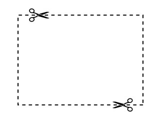 Poster - Scissors cut lines. Scissors cutting square line. Cut out coupon border rectangle shape. Coupon scissors cut set
