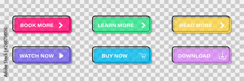 Fotografía Colorful web buttons set Isolated on transparent background