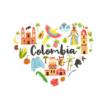 Tourist Poster With Famous Destination Of Colombia