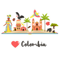 Wall Mural - Tourist poster with famous destination of Colombia