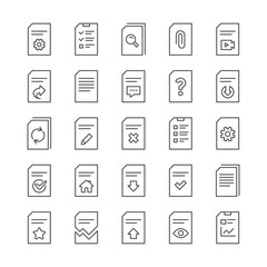 Aufkleber - Document Management line icons. Set of Checklist, Report and Copy icons. Download file, Remove and Attach clip symbols. Search, Edit management document and Corrupt report file. Checklist copy. Vector