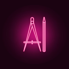 Poster - compasses and pencil neon icon. Elements of Measure set. Simple icon for websites, web design, mobile app, info graphics