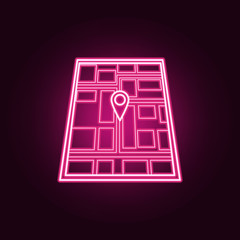 Poster - pin on the map neon icon. Elements of Navigation set. Simple icon for websites, web design, mobile app, info graphics