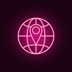 Poster - pin on the globe neon icon. Elements of Navigation set. Simple icon for websites, web design, mobile app, info graphics