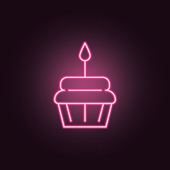 Poster - Cake with candle neon icon. Elements of Party set. Simple icon for websites, web design, mobile app, info graphics