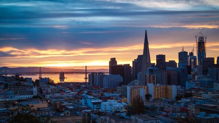 Fototapete - San Francisco Skyline Time-lapse at Sunrise, California, USA