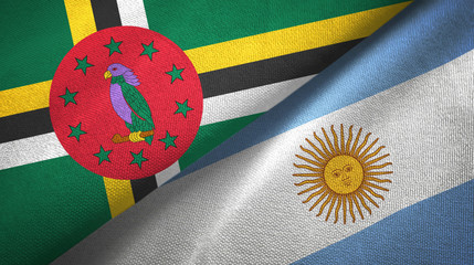 Dominica and Argentina two flags textile cloth, fabric texture 