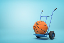 3d Rendering Of Orange Basketball Ball On A Hand Truck On Blue Background