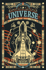 Wall Mural - space shuttle. symbol of flight to new galaxies. universe slogan. sci-fi ornamental print, t-shirt d