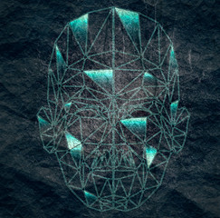 Wall Mural - human face low polygon. wireframe mash head shape consisting of connected dots and lines. abstract h