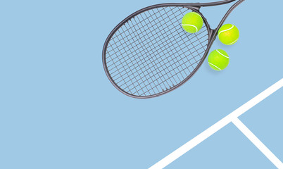 Tennis racket and ball sports on pastel background