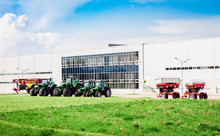 New Tractors Are Standing Next To The Trading Pavilion For Sale In Kiev Region, Ukraine.