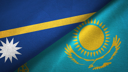 Nauru and Kazakhstan two flags textile cloth, fabric texture