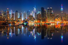 Panoramic View On Manhattan At Night, New York, USA
