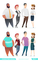 People in two different style of clothes. Character design collection in business and casual clothes.