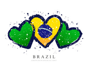 Brazilian flag in the form of three hearts. Vector illustration