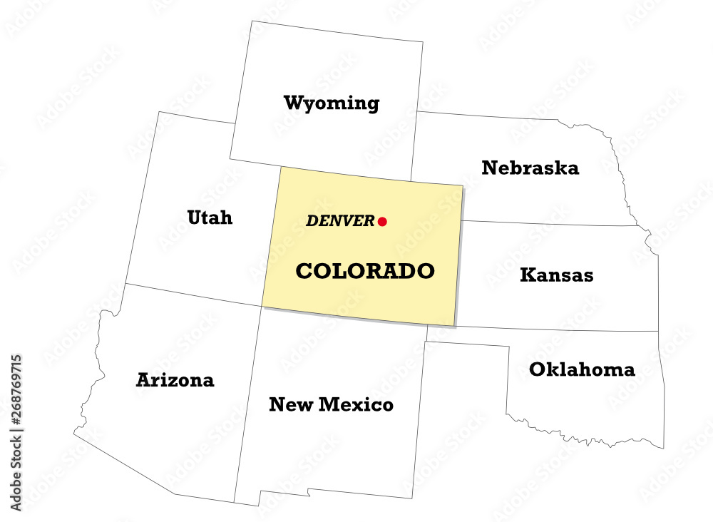 Colorado state map with neighboring states Stock Vector | Adobe Stock