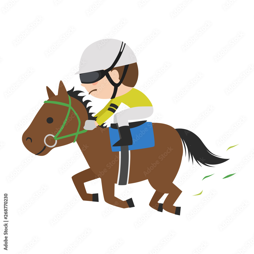 競馬のイラスト 一生懸命走っている競走馬と若手騎手 Wall Mural Yukimco