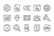 Research related line icon set. Data analysis linear icons. Statistics outline vector signs and symbols collection.